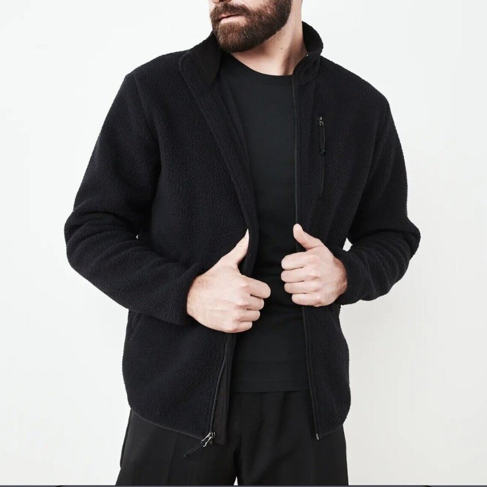 NWT Quince Men's Black Recycled Sherpa Fleece Jacket  Small and Medium Available